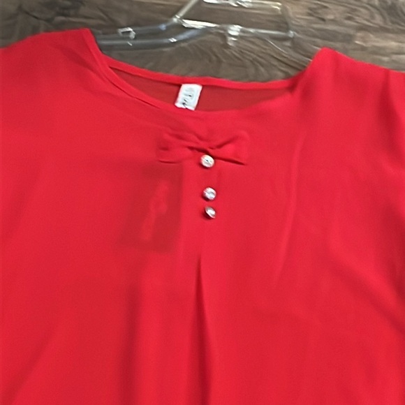 Coquette lolita RED chiffon SHEER blouse short flutter sleeves gem BOW TIE shirt - Picture 15 of 16